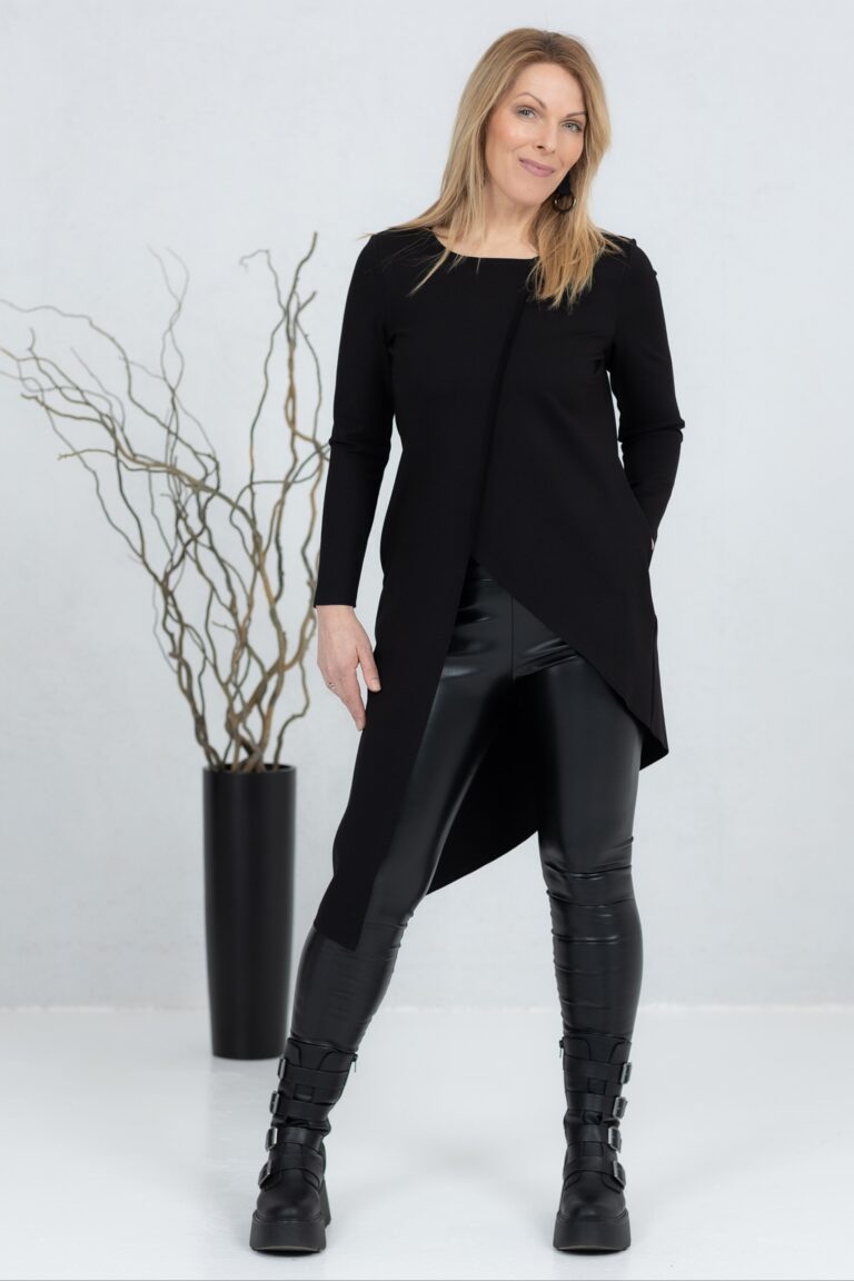 Pitkä epäsymmetrinen tunika Seiko, musta